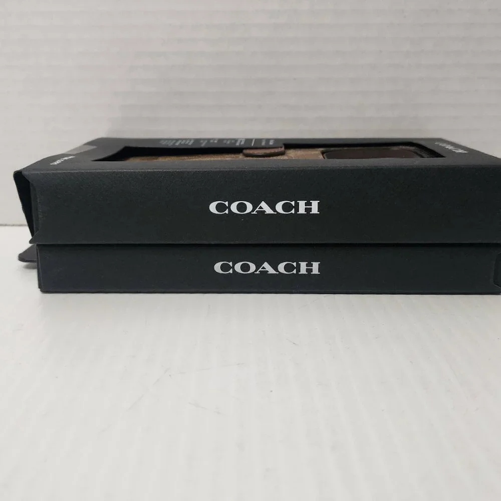 Two Coach iPhone 15 PRO Cases: Signature Folio + Slim Case Bundle Tan New ! - Picture 15 of 16